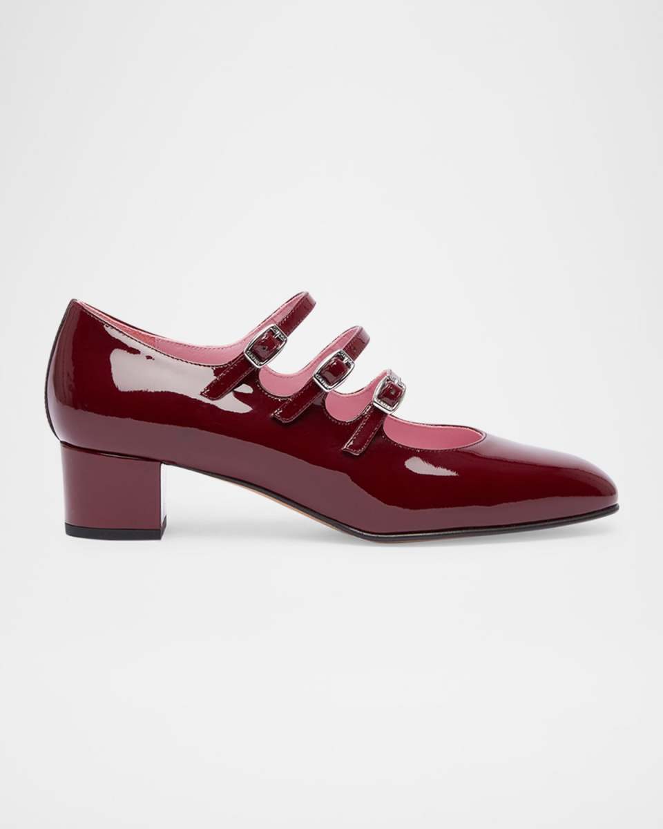 Kina Patent Leather 3-Strap Mary Jane Pumps